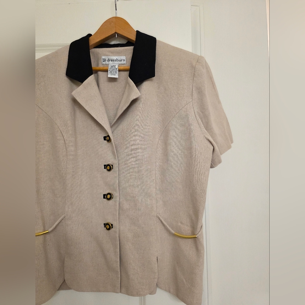 Vintage 90s Chic Linen Blend Short Sleeve Collared Button Blouse Wmns 10 Dress B